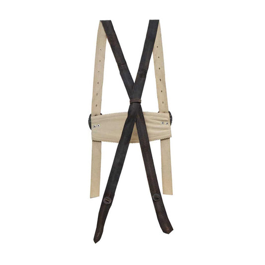 Beige suspenders with black straps on a white background