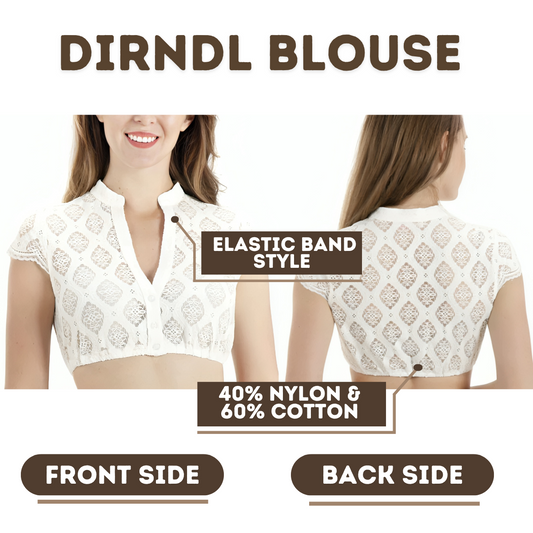 Women's Short Sleeves Lace White Dirndl Blouse