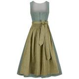 Two-tone dress with green top and brown skirt on a white background