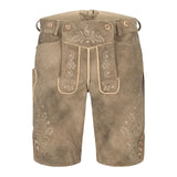 Brown leather shorts with embroidery on a white background